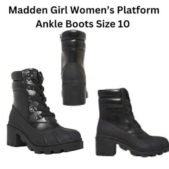 Madden Girl Black Zipper Platform Ankle Boots Size 10 Medium - Picture 1 of 12